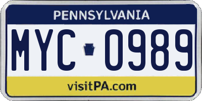 PA license plate MYC0989