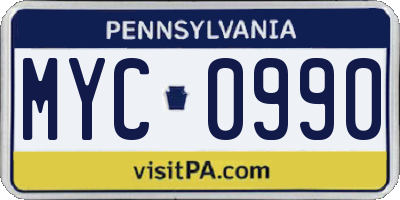 PA license plate MYC0990