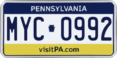 PA license plate MYC0992