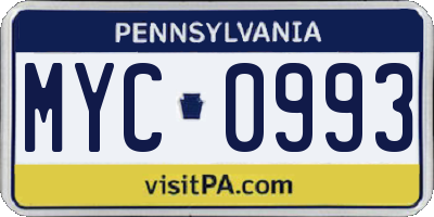PA license plate MYC0993