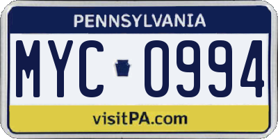 PA license plate MYC0994