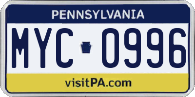 PA license plate MYC0996