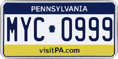 PA license plate MYC0999
