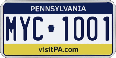 PA license plate MYC1001