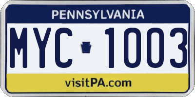 PA license plate MYC1003