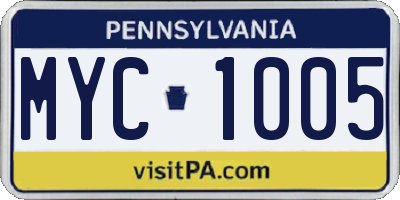 PA license plate MYC1005