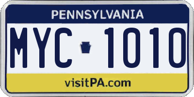 PA license plate MYC1010