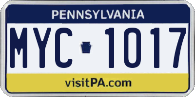 PA license plate MYC1017