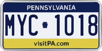 PA license plate MYC1018