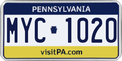 PA license plate MYC1020