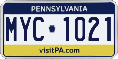 PA license plate MYC1021