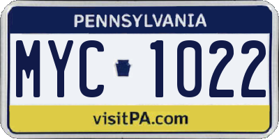 PA license plate MYC1022