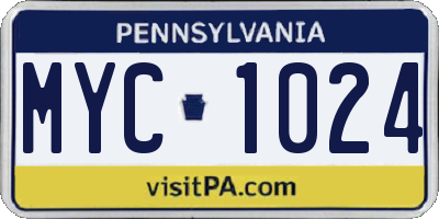PA license plate MYC1024