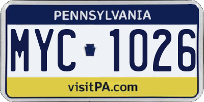 PA license plate MYC1026