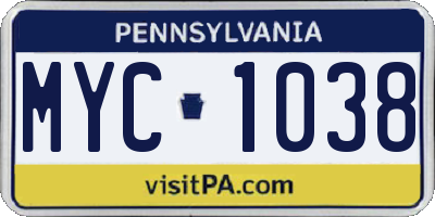 PA license plate MYC1038