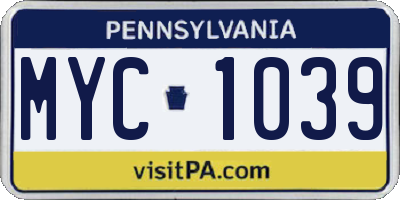 PA license plate MYC1039