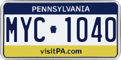 PA license plate MYC1040