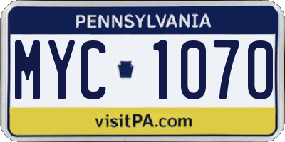 PA license plate MYC1070