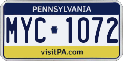 PA license plate MYC1072
