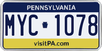 PA license plate MYC1078