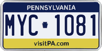 PA license plate MYC1081