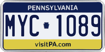 PA license plate MYC1089