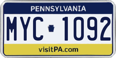 PA license plate MYC1092