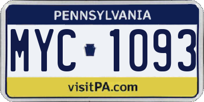PA license plate MYC1093