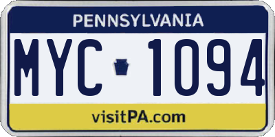 PA license plate MYC1094