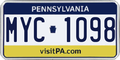 PA license plate MYC1098