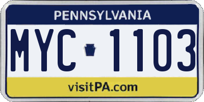 PA license plate MYC1103