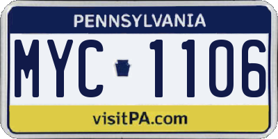 PA license plate MYC1106