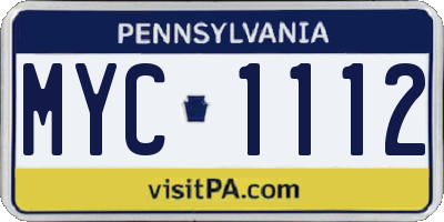 PA license plate MYC1112