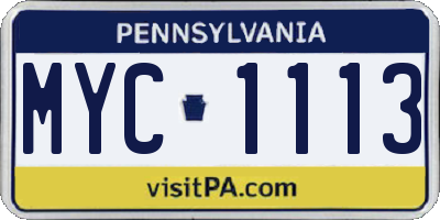 PA license plate MYC1113