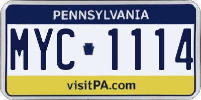 PA license plate MYC1114