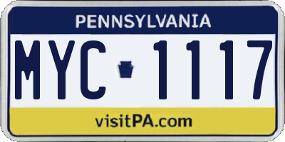 PA license plate MYC1117
