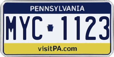 PA license plate MYC1123
