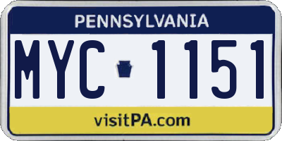 PA license plate MYC1151