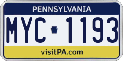 PA license plate MYC1193