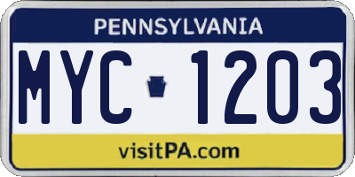 PA license plate MYC1203