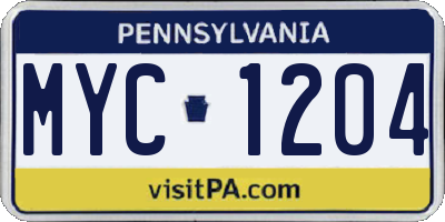 PA license plate MYC1204