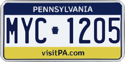 PA license plate MYC1205
