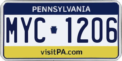 PA license plate MYC1206