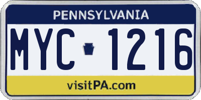 PA license plate MYC1216