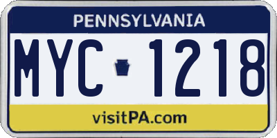 PA license plate MYC1218