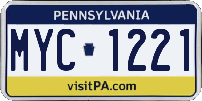 PA license plate MYC1221