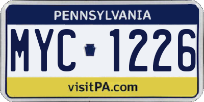 PA license plate MYC1226