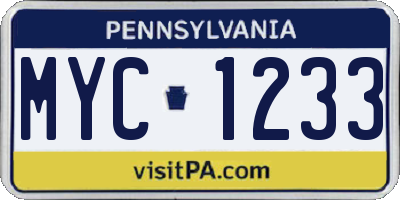 PA license plate MYC1233