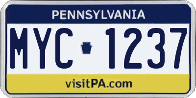 PA license plate MYC1237