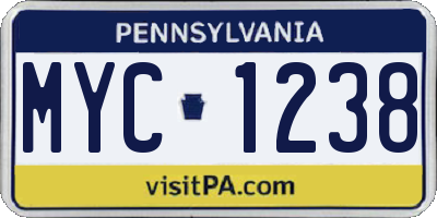 PA license plate MYC1238